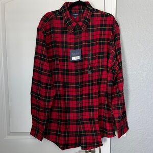 Croft & Barrow Red & Black Plaid Button-Down Shirt 100% Cotton New Large